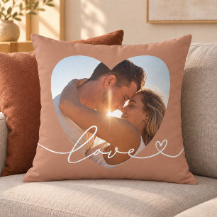 Coussin Script de l'amour en argile Photo de couple Cœur