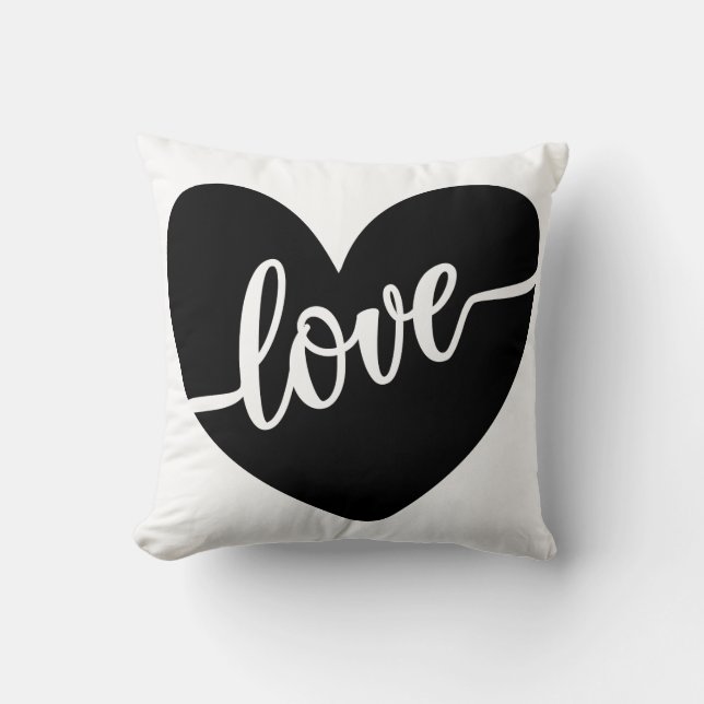 Coussin Script de l'amour Typographie Cœur noir Saint-Vale (Recto)