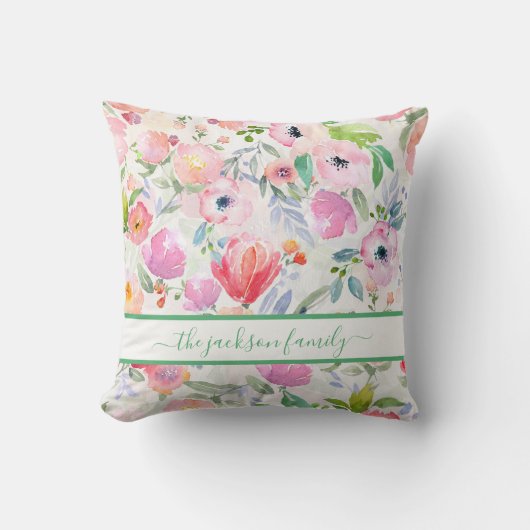 Coussin Script de nom de famille flush rose (Recto)