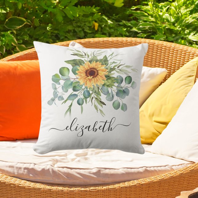 Coussin Script de nom de la végétation de tournesol eucaly (Créateur téléchargé)