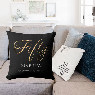 Coussin Script de nom en or noir 50e anniversaire