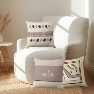 Coussin Script Earth Tones "Relax" Jeu d'oreiller