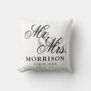 Coussin Script minimaliste flamand élégant Mr et Mrs.