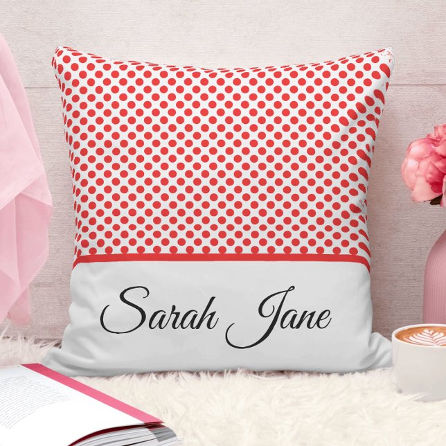 Coussin Script minimaliste Pois rouge personnalisé (Créateur téléchargé)