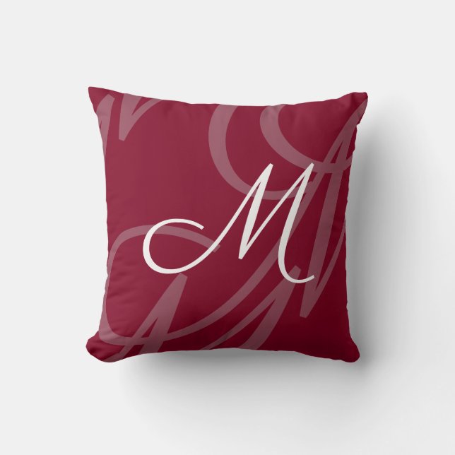 Coussin Script moderne élégant Monogramme Bourgogne Rouge (Recto)