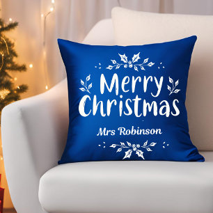Coussin Script moderne Joyeux Noël Nom personnalisé Famill