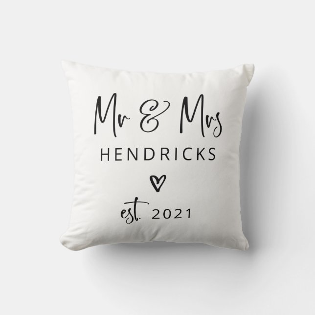 Coussin Script moderne| M. et Mme Mariage Créée (Recto)