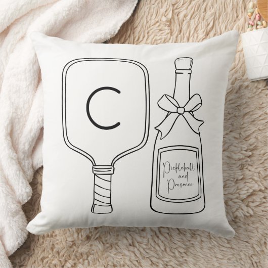 Coussin Script Moderne Pickleball & Prosecco Monogramme (Couverture)