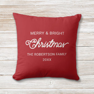 Coussin Script moderne simple Rouge Joyeux voeux de Noël