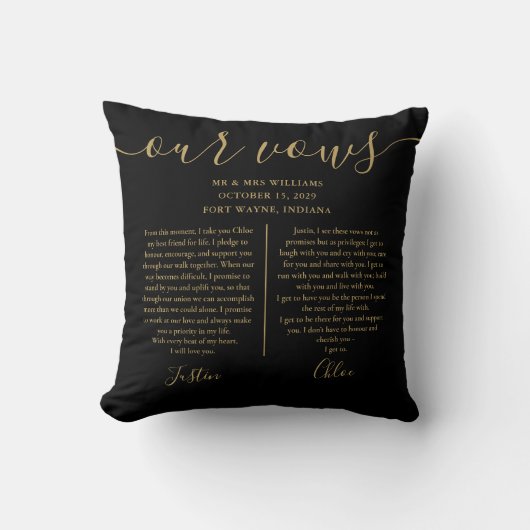 Coussin Script Or Noir Voeux De Mariage Photo His And Hers (Recto)