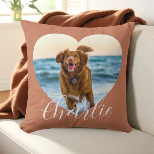 Coussin Script Photo de Chien Coeur en Terracotta Personna
