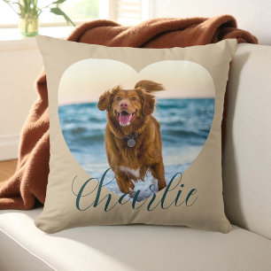 Coussin Script Photo de Chien Personnalisé Beige Cœur Mign