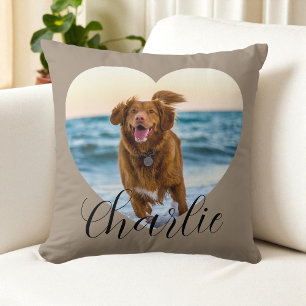 Coussin Script Photo de Chien Taupe Cœur Mignon Personnali