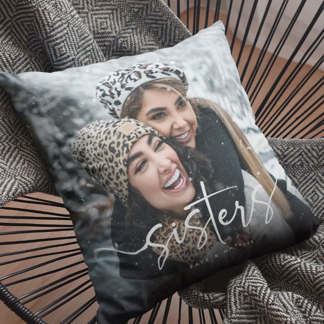 Coussin Script Sisters Photo & Quote Keepsaké Cadeau (Créateur téléchargé)