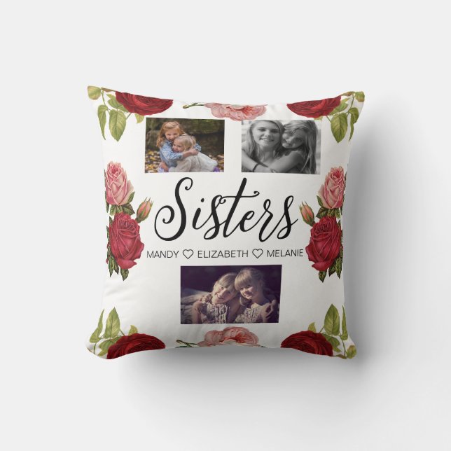 Coussin Script Soeurs | Cadeau Pour Soeurs Photo Collage (Recto)