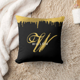 Coussin Script Vintage Black & Gold