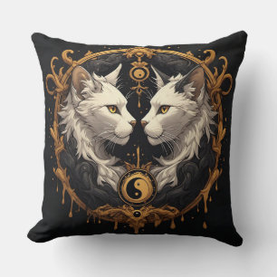 Coussin Sculpture de chat jumeau Yin Yang