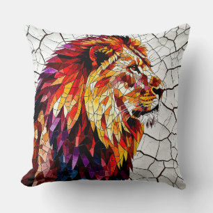 Coussin Sculpture de lion en mosaïque colorée