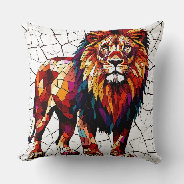 Coussin Sculpture de lion en mosaïque colorée (Recto)
