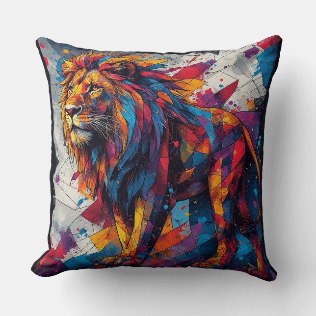 Coussin Sculpture de lion en mosaïque colorée (Recto)
