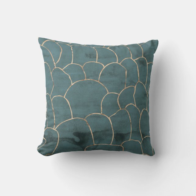 Coussin Sea Green Marbre moderne Gold Foil Gemstone (Recto)