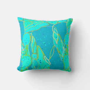 Coussin "Sea Grotto" abstrait - turquoise, bleu, or