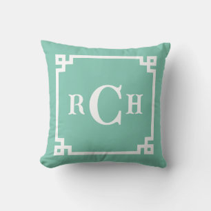 Coussin Seaglass Reverse Chinoiserie Grec Key Monogramme