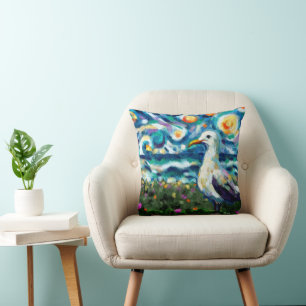 Coussin Seagull Van Gogh Style Plage Sky Blue Turquoise