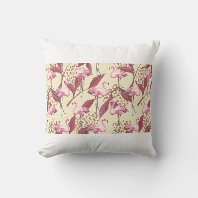 Coussin Seamless tropical pattern with pink flamingo, leav (Recto)