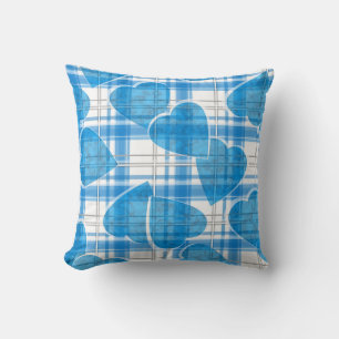 Coussin Seamless Valentines Day blue hearts checkered plai