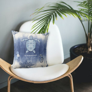 Coussin Seashell Beach House Marine Tortue de mer Nom du c