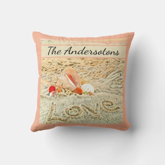 Coussin Seashells Beach mariage aquarelle corail (Verso)