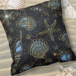 Coussin Seashells Starfish Watercolor Midnight Blue ID782