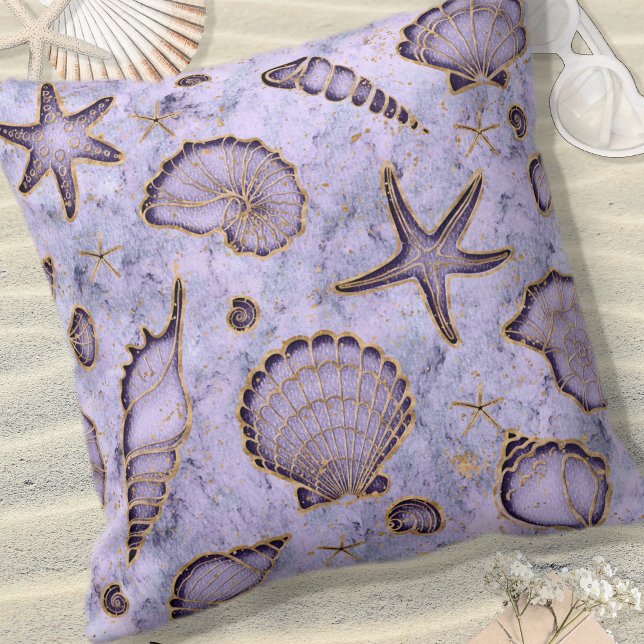 Coussin Seashells Starfish Watercolor Violet ID782 (Créateur téléchargé)