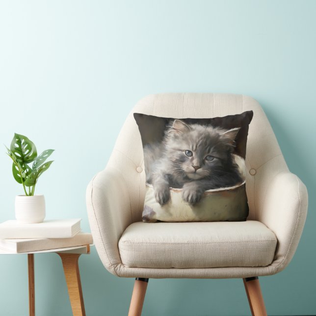 Coussin Seau Plein De Joie Sweet Grey Kitten (Chaise)