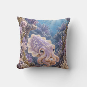Coussin Seiche lilas Corail pastel Jardin sous-marin