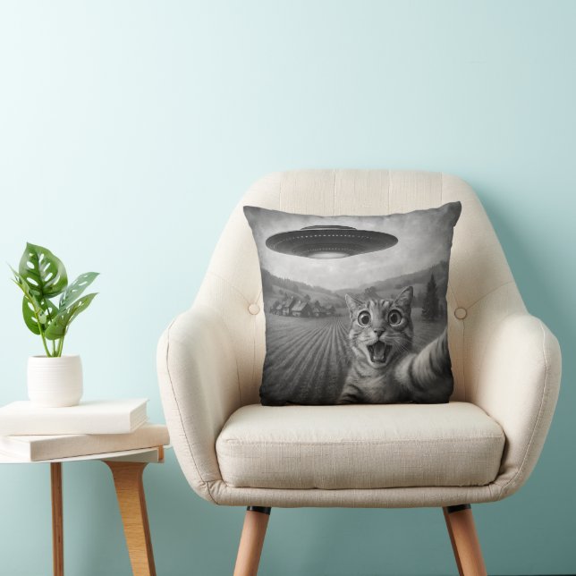 Coussin Selfie De Chat Avec Alien UFO Drôle Cadeaux De Cha (Chaise)
