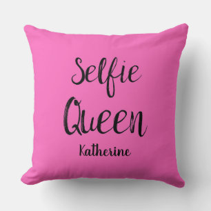 Coussin Selfie Nom Reine Personnalisé Fuchsia Hot rose