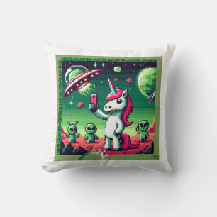Coussin Selfie OVNI Unicorne : Terre Carré (Pixel Art) #1