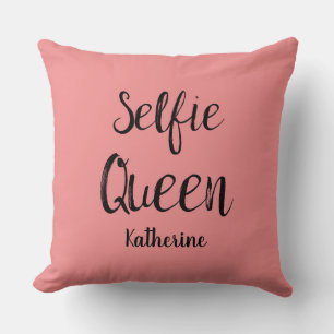 Coussin Selfie Queen Nom Coral personnalisé Orange