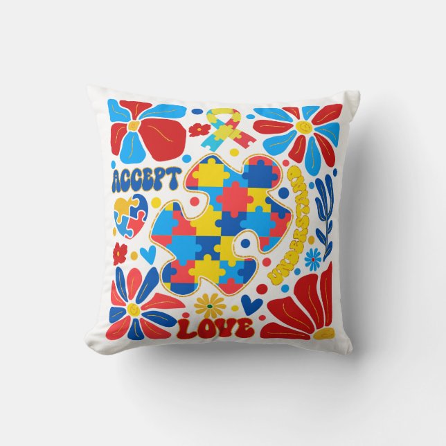 Coussin Sensibilisation sur l'autisme Boho (Recto)