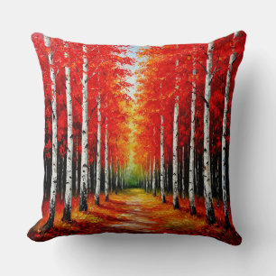 Coussin Sentier de la Forêt de Bouleau Rouge Capturant la