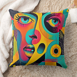 Coussin Sentiments Colorés : Visage Abstrait