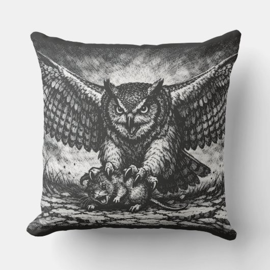Coussin Sentinelle Hibou ailé par BurnsInHell (Recto)