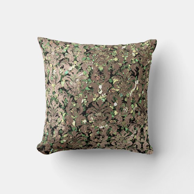 Coussin Séquence de bronze foncé vert damassé brillant de  (Recto)