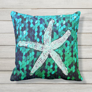 Coussin Séquences de sirènes de la langouste blanche bleue