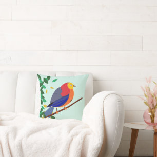 Coussin Sérénade chromatique : Oiseau sur une branche