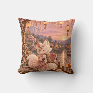 Coussin Serenade de l'accordéon de renard rose au bord de
