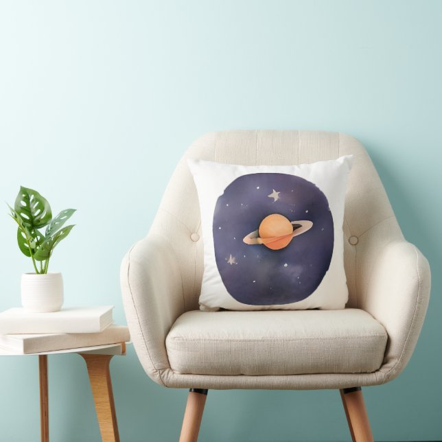 Coussin Sérénade de Saturne : Aquarelle cosmique (Chaise)