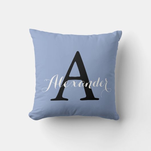 Coussin Sérénité Bleu Bébé Garçon Couleur Solide Monogramm (Recto)